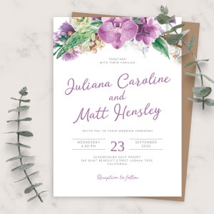 Wedding Invite, Floral Bouquet Purple Wedding Invitation, Printable Wedding Invites Template, Editable Invitation, PDF, JPG, PNG