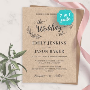 Wedding Invite, Vintage Rustic Wedding Invitation Suite, Printable Wedding Invites Template, Editable Invitation Set, PDF, JPG, PNG