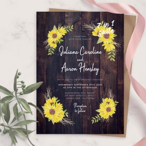 Wedding Invite, Barn Wood Sunflower Wedding Invitation, Printable Wedding Invites Template, Editable Wedding Invitation, PDF, JPG, PNG