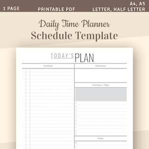 Daily Time Planner, Schedule Template, Undated Daily Planner, Instant Download Printable PDF