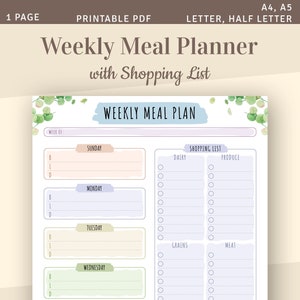 Meal Planner Printable, Weekly Menu Planner with Grocery List, Family Food Planner Template, Meal Plan Printable PDF, A4 A5 insert image 1