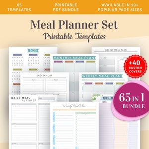 2024 + 2025 Meal Planner Templates Pack 65 in 1 Bundle, Meal Plan, Food Diary, Daily Menu, Grocery List, Kitchen Inventory Printable PDF