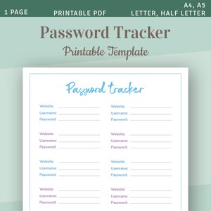 Password Organizer Printable Template, Password Organize Planner Page Password Keeper, Password Log Insert, Password List, Password Tracker