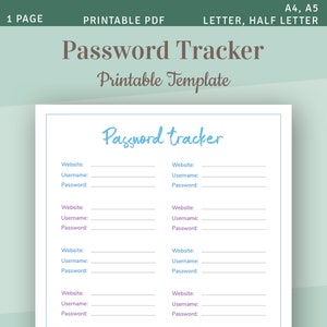 Password Organizer Printable Template, Password Organize Planner Page ...