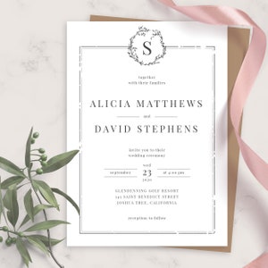 Wedding Invite, Classic Formal Wedding Invitation, Printable Wedding Invites Template, Editable Invitation, PDF, JPG, PNG