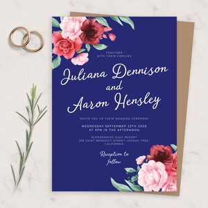 Wedding Invite, Navy Blue Wedding Invitation, Printable Wedding Invites Template, Editable Wedding Invitation, PDF, JPG, PNG