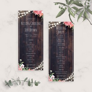 Wood Rustic Wedding Program Card Template, Program For Wedding, Printable Wedding Ceremony Timeline, Editable Wedding Program, PDF, JPG, PNG