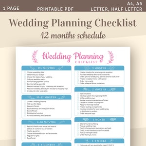 Wedding Planning Checklist, Printable Wedding Template, A4, A5, Letter, Half Letter, Instant Download
