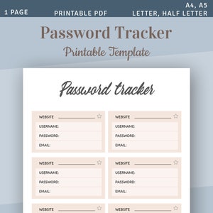 Password Logbook Insert, Password Organize Printable Template, Password Keeper, Password Log Insert, Password List, Password Tracker