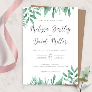 Wedding Invite, Botanical Floral Wedding Invitation, Printable Wedding Invites Template, Editable Invitation, PDF, JPG, PNG