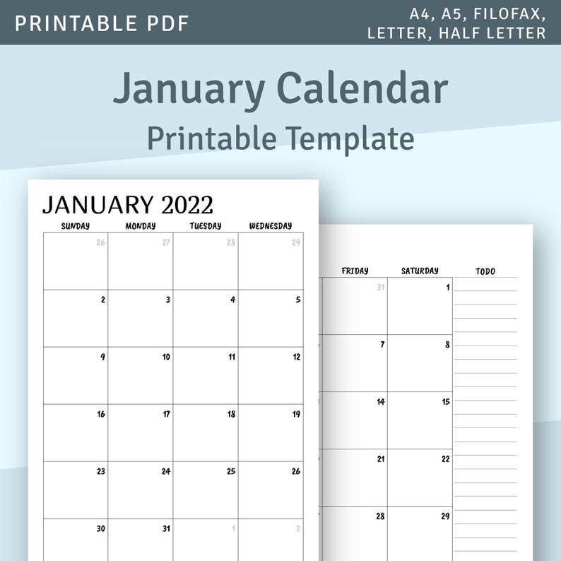 January 2024 to December 2024 Monthly Calendar Printable, Monthly Planner Template image 1