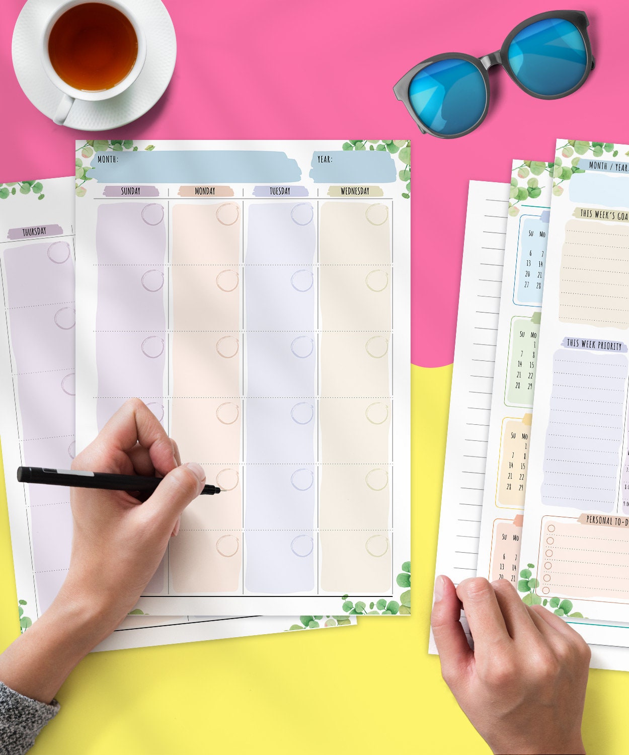 Floral Undated Weekly Planner – Printable Vertical Layout (PDF) - Etsy