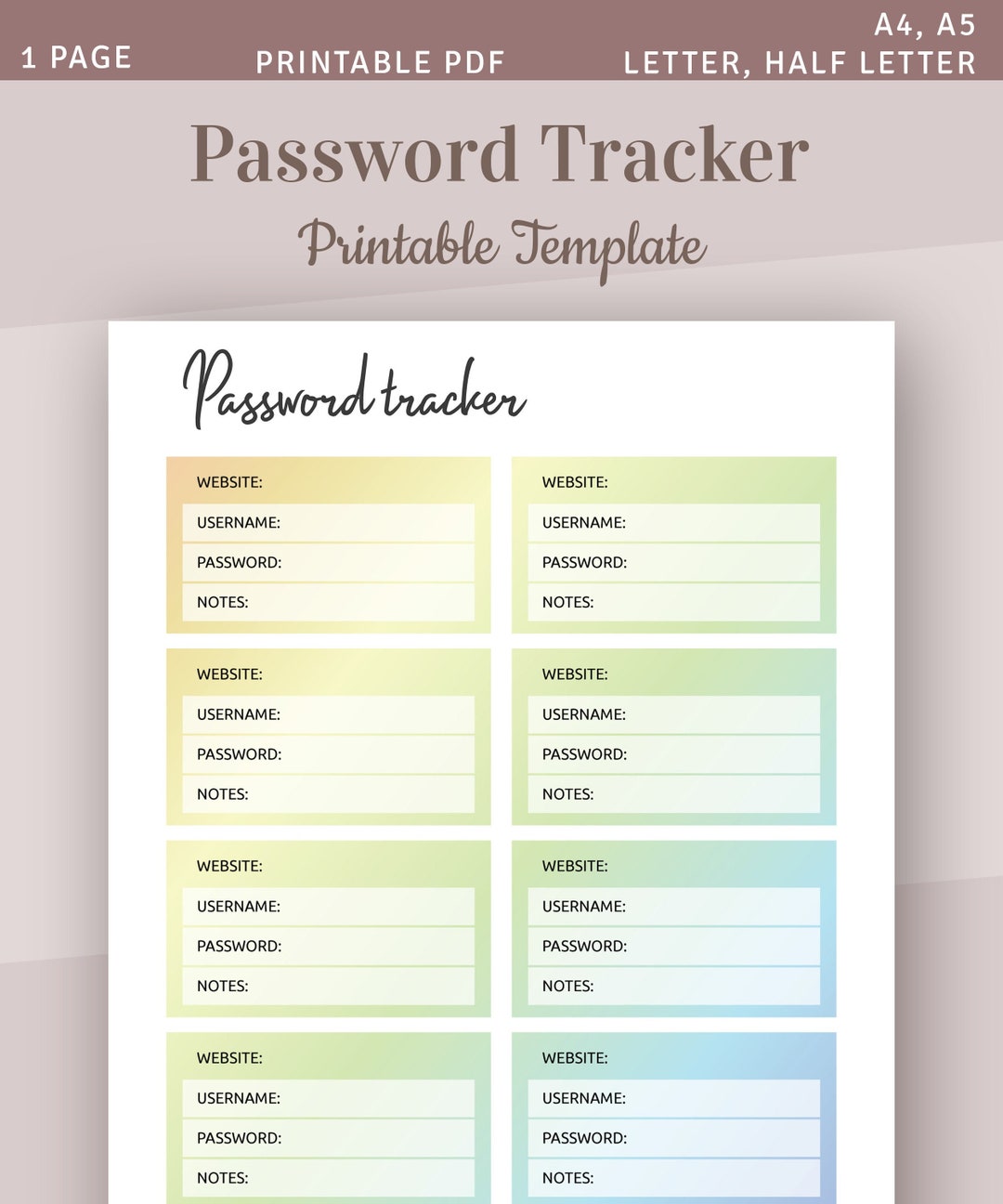 Password Organize Planner Pages, Password Tracker Printable Template ...