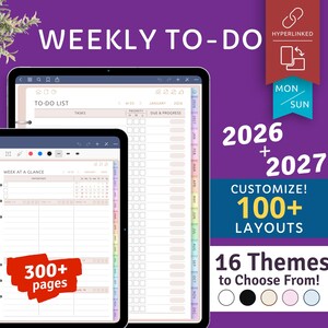 Agenda numérique hebdomadaire 2026-2027 de tâches pour iPad et Android, PDF personnalisable avec liens hypertexte
