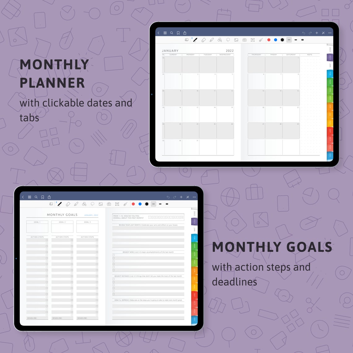 Monthly Goal Setting & My Future Goals Digital Template for Goodnotes ...