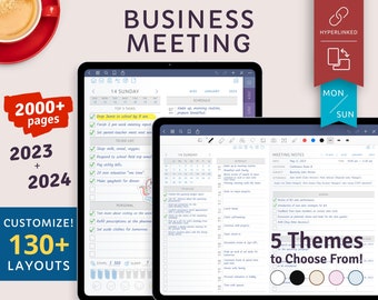 2023 + 2024 Customizable Business Meeting Planner for iPad / Android tablet, Goodnotes, Notability, Samsung Notes Template, Hyperlinked PDF