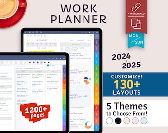 2024 + 2025 Customizable Work Planner for iPad / Android tablet, Goodnotes, Notability, Samsung Notes Template, Business Hyperlinked PDF