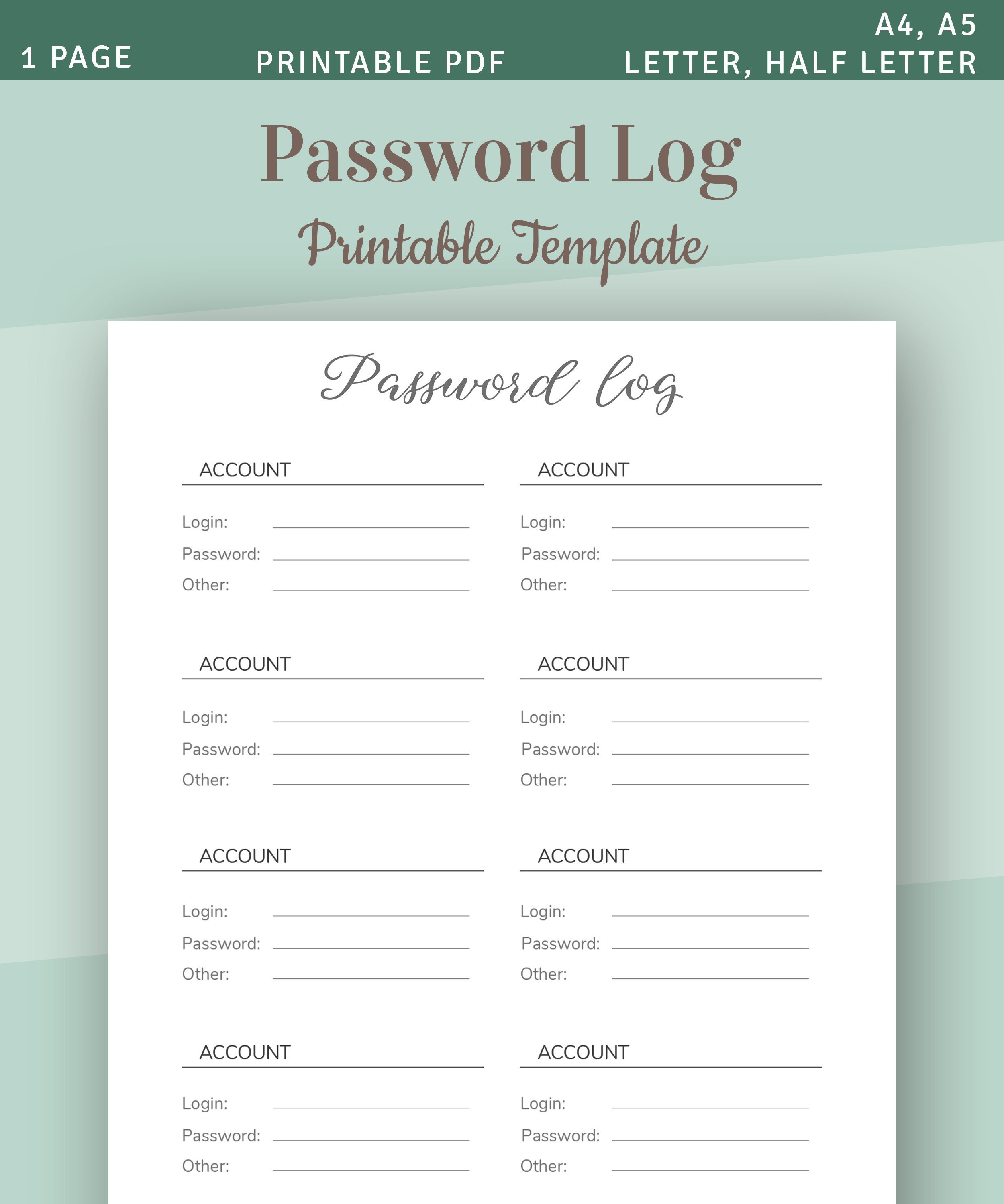 Password Tracker Printable, Password Organized, Password Log, Password  Keeper, Printable Planner Inserts, A4, A5, Password Book 