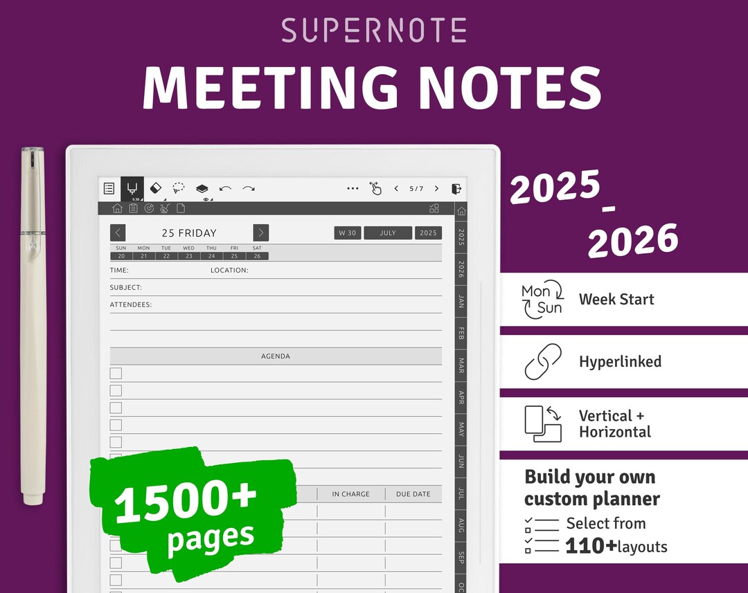 Meeting Notes for Supernote A5x A6x, Digital Meeting Book With