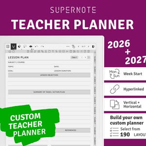 Teacher Planner 2026 + 2027 for Supernote Tablets, Digital Hyperlinked PDF