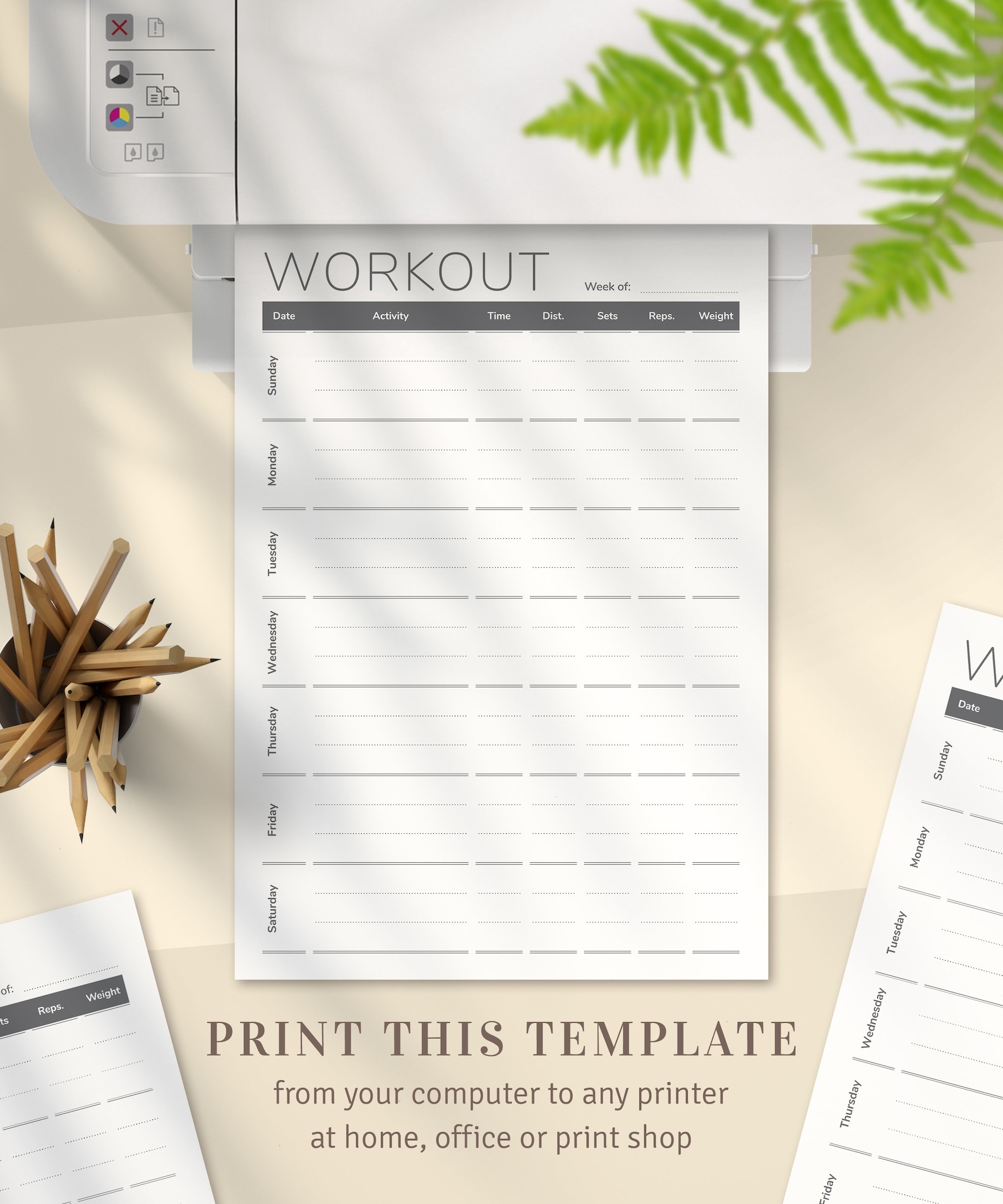 Fitness Journal Printable Page Weekly Workout Planner | Etsy
