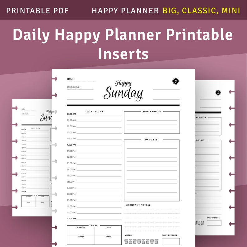 Daily Happy Planner Classic / Big / Mini Printable Templates, Day at a ...