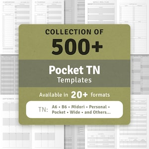 Pocket TN Inserts Collection, 500+ Printable Planner Templates Set: 2025 + 2026 Daily, Weekly, Monthly, Student, Budget, Business Goal