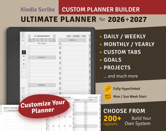 Digital Planner Planner 2026–2027 | Hyperlinked PDF for Kindle Scribe Tablets