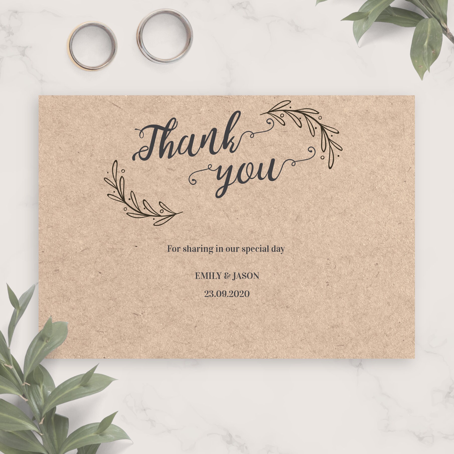 Vintage Rustic Wedding Thank You Card Template (PDF, JPG, PNG) - Etsy
