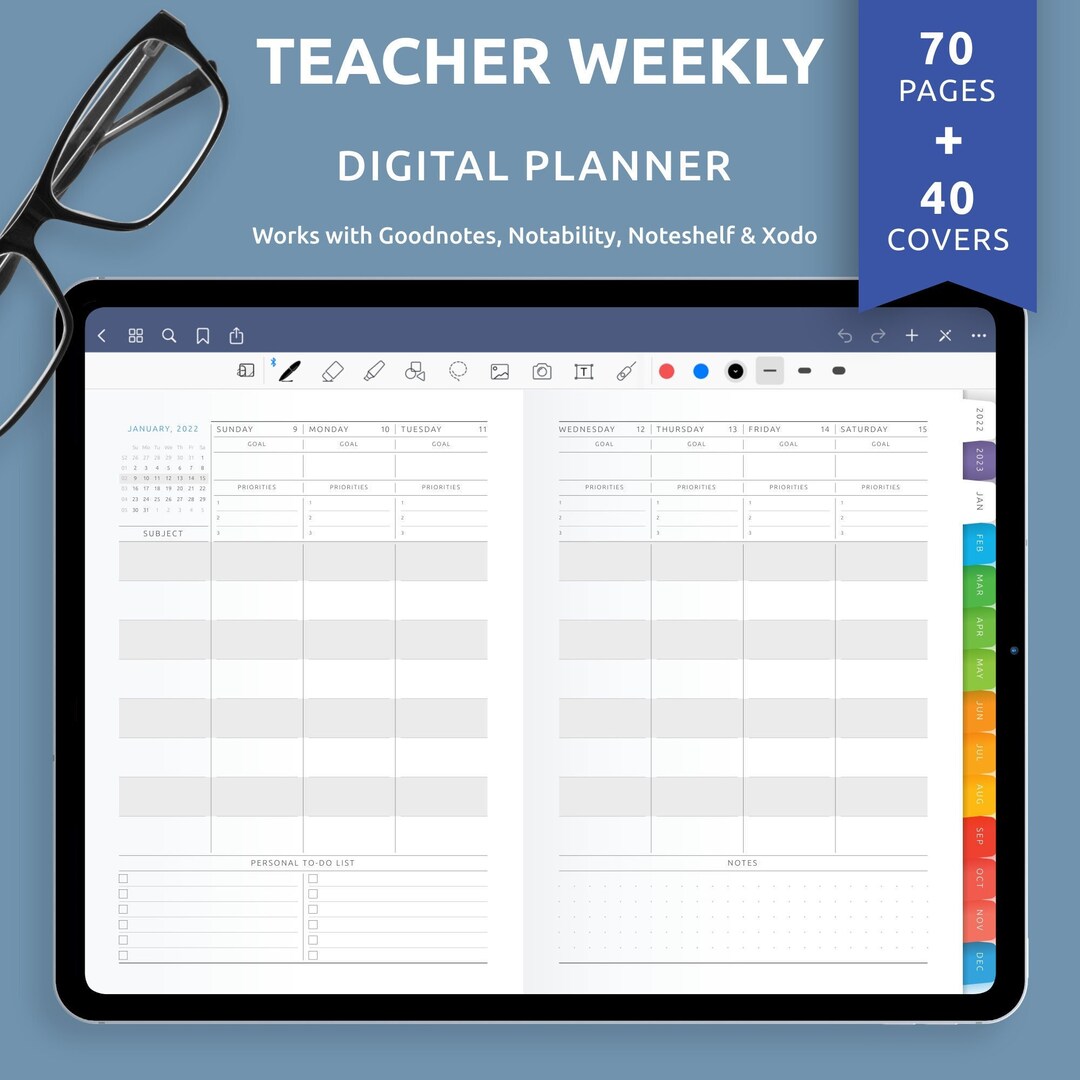 Digital Teacher Weekly Planner for Goodnotes, Notability, Teacher