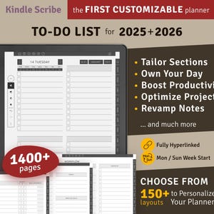 2025 + 2026 Kindle Scribe To-Do List Planner, Hyperlinked Digital Planner Bundle, Digital Download PDF Template for Kindle Scribe Tablets