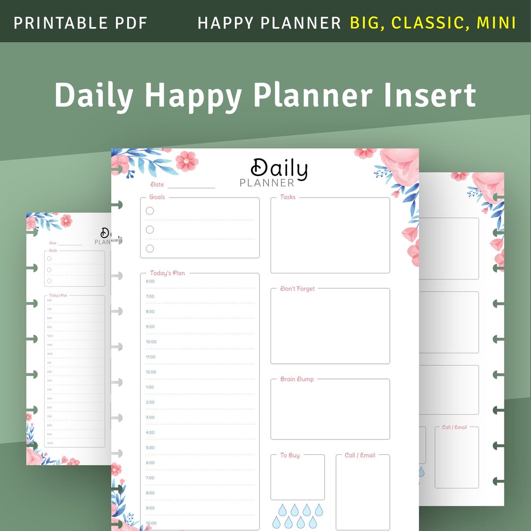 Happy Planner Refill, Printable Hourly Planner With Daily Tasks & Goals ...