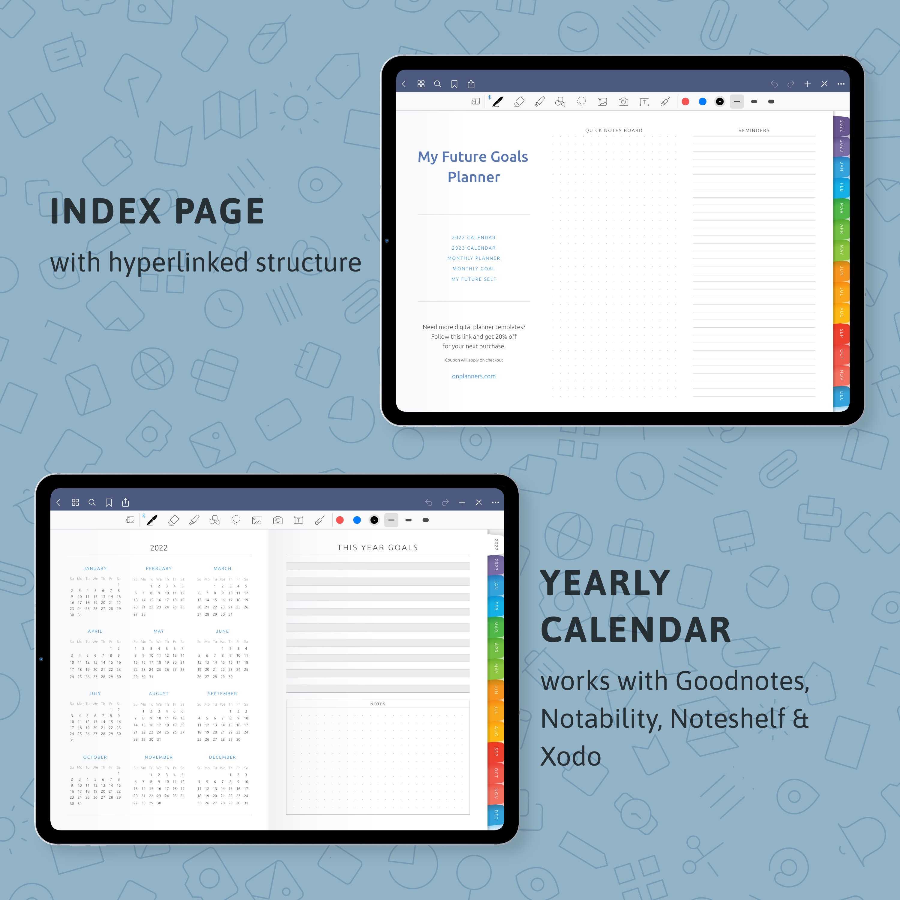 Monthly Goal Setting & My Future Goals Digital Template for Goodnotes ...