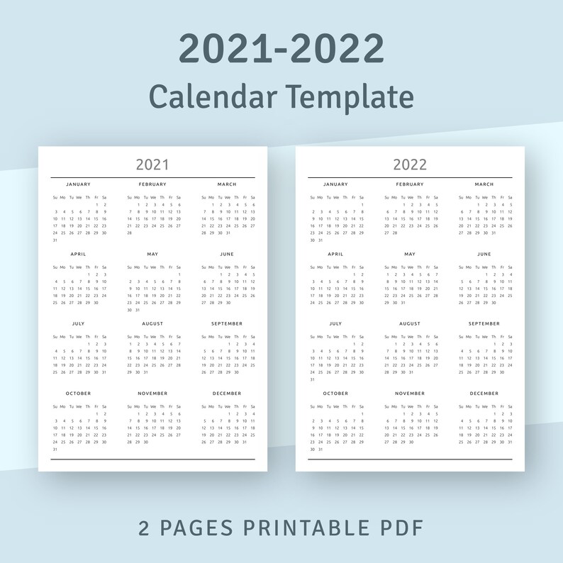 printable calendar 2021 2022 year at a glance calendar etsy