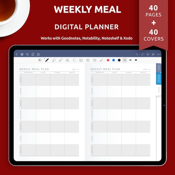 Digital Weekly Meal Planner for Goodnotes Notability Menu | Etsy