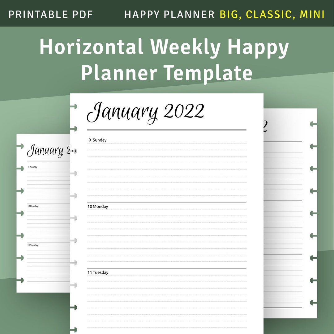 Happy Planner Horizontal Weekly Layout, Printable Week on Two Page ...