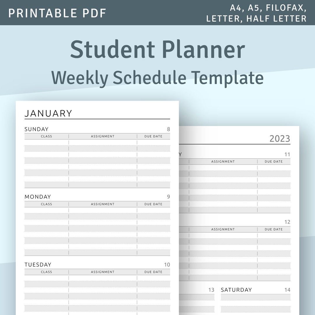 2024 2025 Student Planner Printable Template, School Planner Weekly Schedule, Academic Study Planner, A4, A5, Letter, Half Letter PDF - Etsy