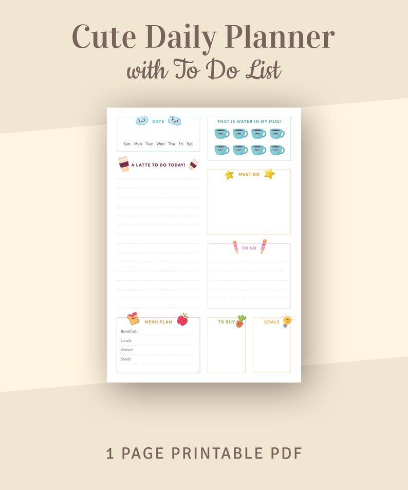 Cute Daily Planner With to Do List (printable PDF) - Etsy