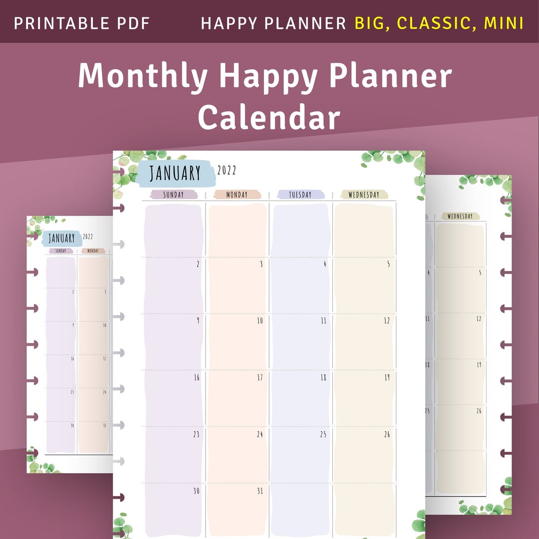 Monthly Happy Planner Calendar Insert Printable MO2P Template Etsy