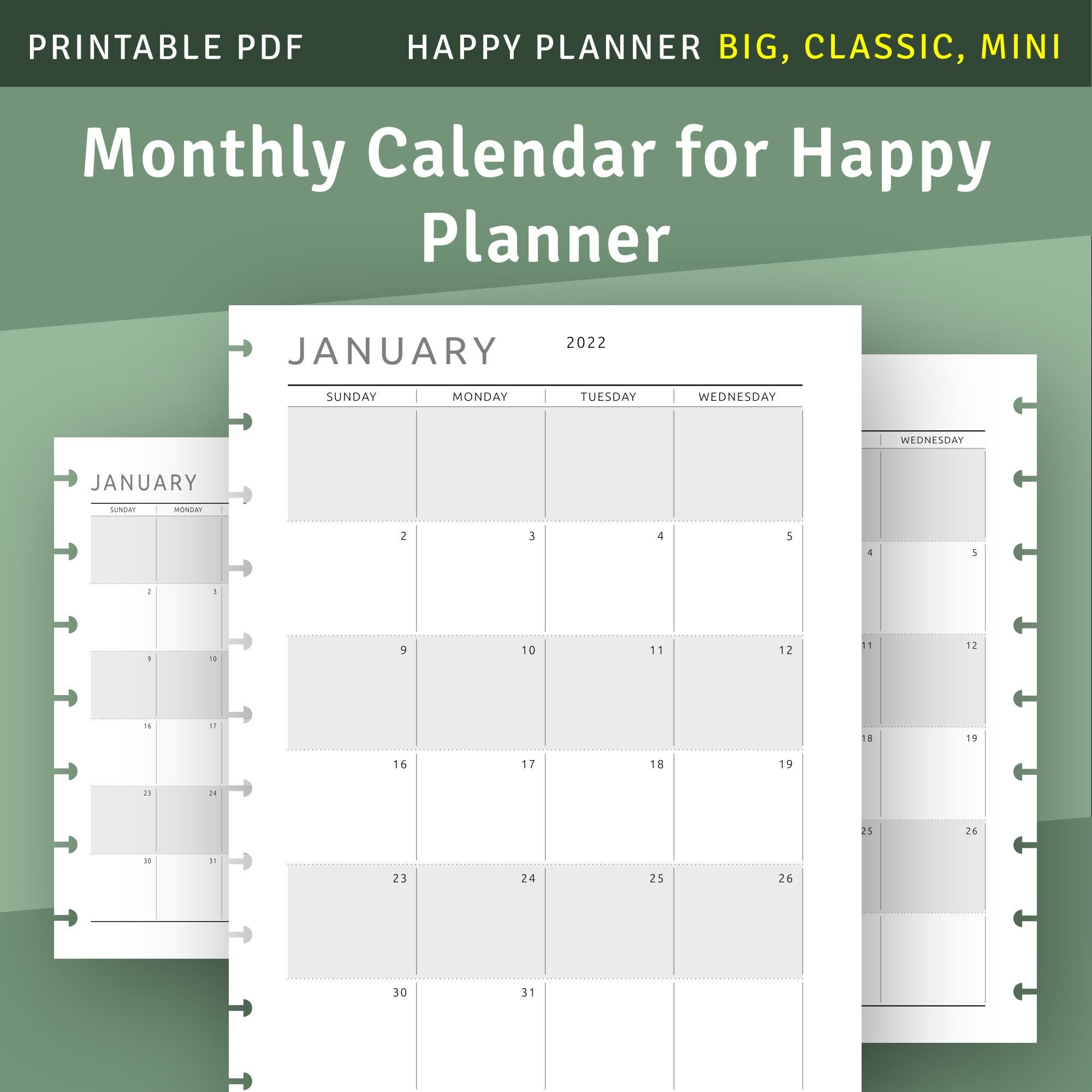 Minimalist Monthly Calendar Template for Happy Planner (PDF Pattern) - Etsy
