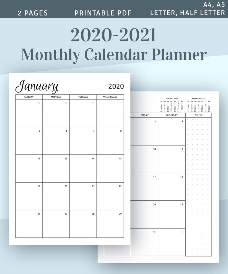 2020 2021 Monthly Calendar Printable Template Download ...