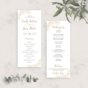 Plantilla de programa de bodas Golden Elegant, programa para bodas, cronología de ceremonia de boda imprimible, programa de bodas editable, PDF, JPG, PNG
