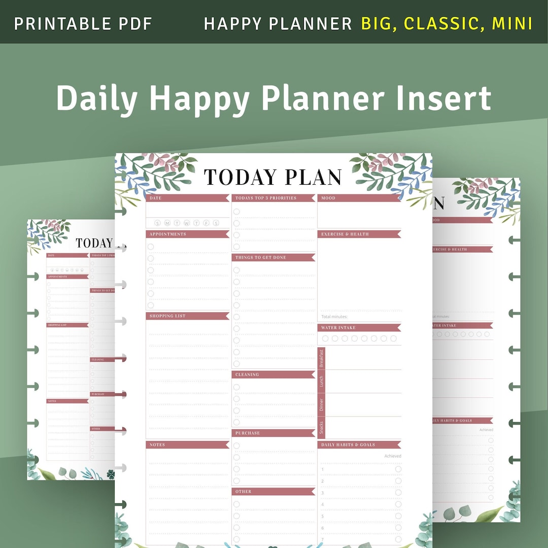 Daily Happy Planner Printable Insert, Daily Agenda Template for Happy ...