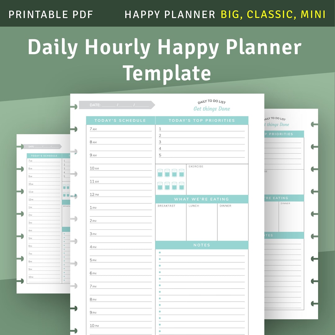 Daily Hourly Schedule for Happy Planner Classic, Big, Mini, Printable ...