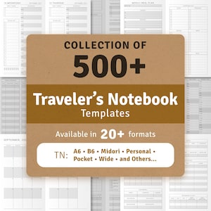 2025 + 2026 Traveler&#39;s Notebook Inserts Collection, 500+ Printable Planner Templates Set: Daily, Weekly, Monthly, Student, Work & Budget