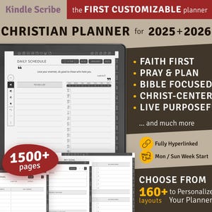 Christian Planner for Kindle Scribe | 2025–2026 PDF Bundle • Hyperlinked Digital Planner with 160+ Templates & 1500+ Pages