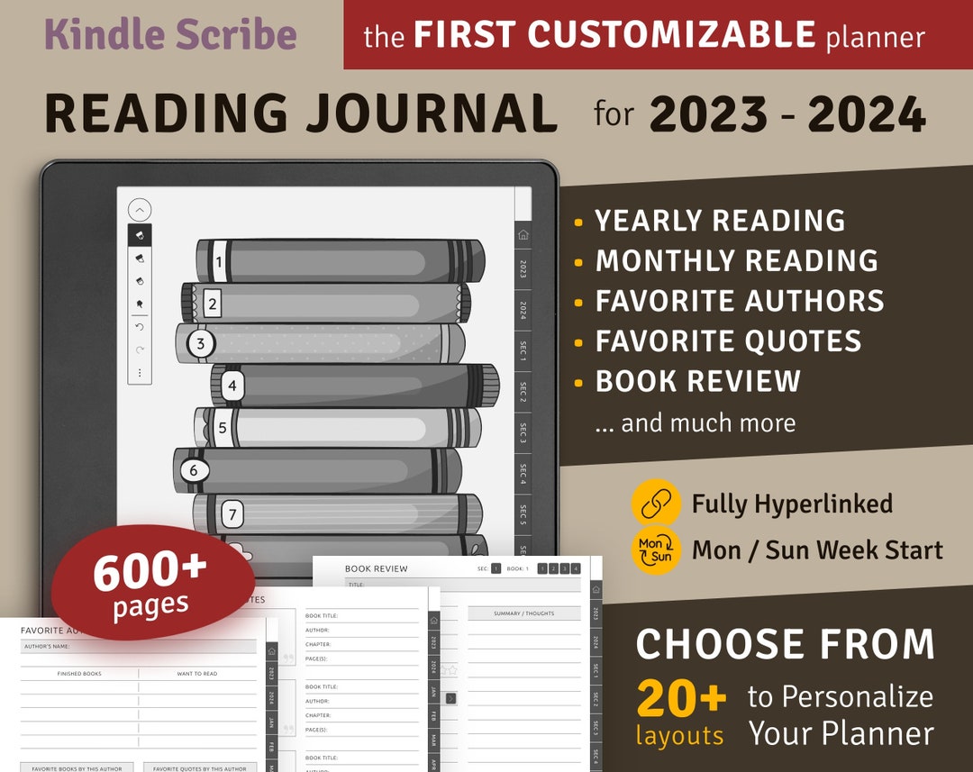 2023 2025 Kindle Scribe Reading Journal Hyperlinked Digital Etsy