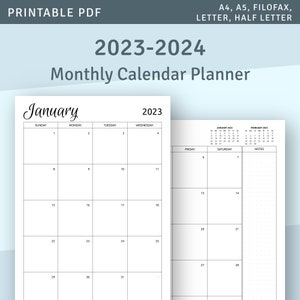 2024 2025 Monthly Calendar Printable Template, Download Printable Calendar, Two Page Planner Insert PDF, A4 A5 Letter, Happy Planner size