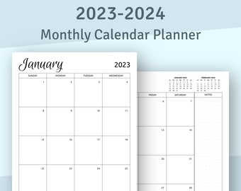 2024 2025 Monthly Calendar Printable Template, Download Printable Calendar, Two Page Planner Insert PDF, A4 A5 Letter, Happy Planner size
