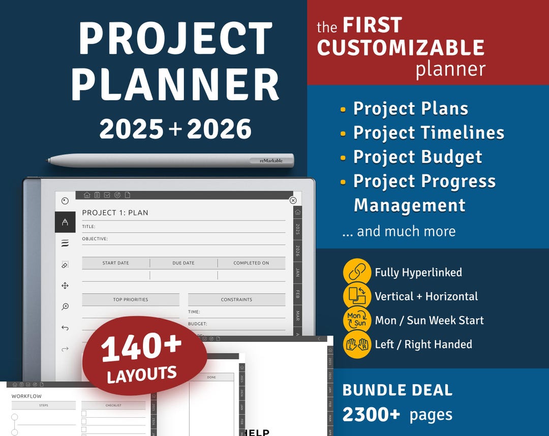20252026 Project Planner for Remarkable Paper Pro / 2 / 1, Hyperlinked
